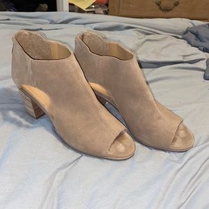 Tan wedged heels with cutouts size 9.5